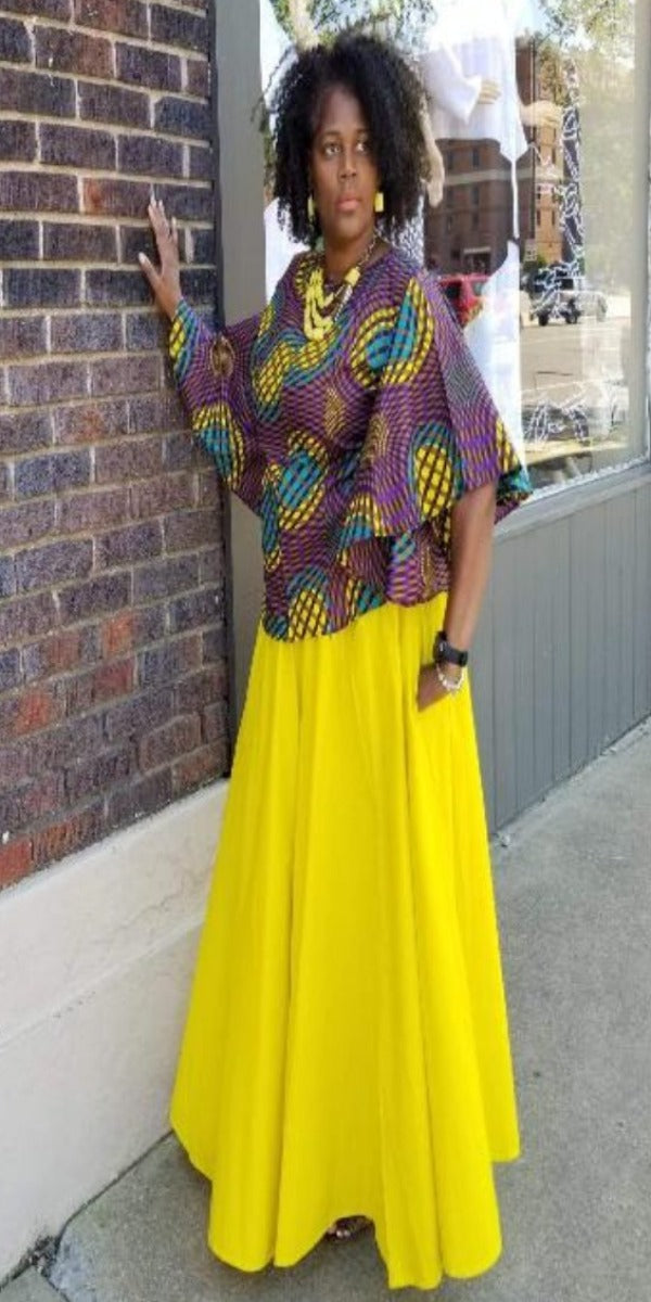 Yellow Maxi Skirt with a Head Wrap