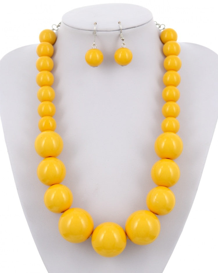 Yellow statement Acrylic Pearl necklace and earring set