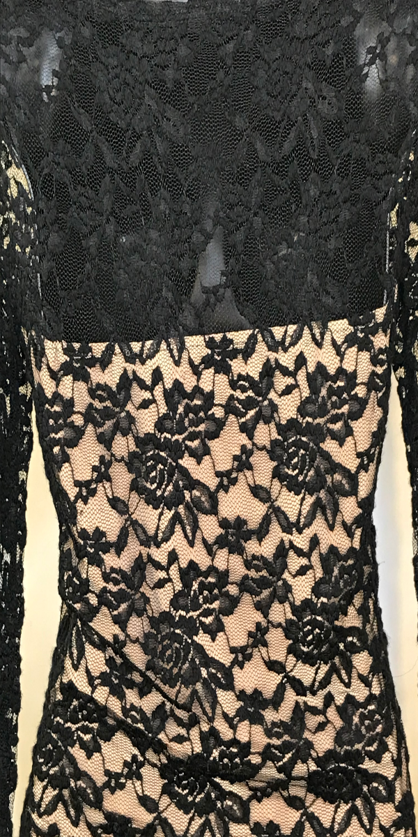 Black with Nude lining Long Sleeve Lace Top