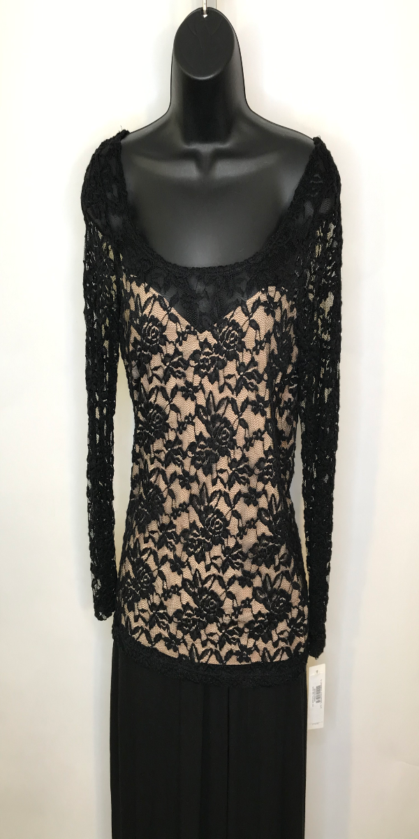 Black with Nude lining Long Sleeve Lace Top