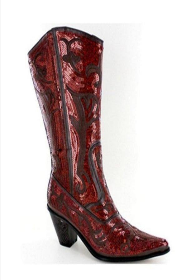 Brown Sequin Embroidered Bling Western Boots with Zipper Closure