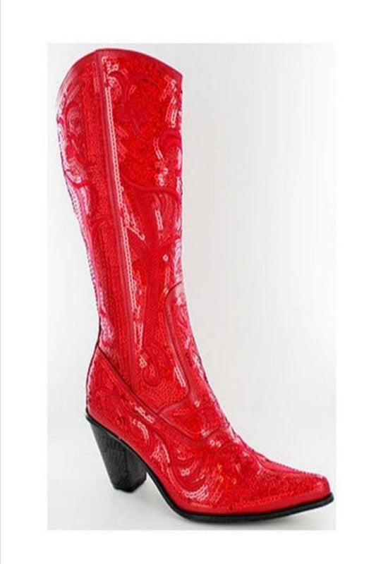 Red Bling Sequin embroidered Western Boots with zipper Closure